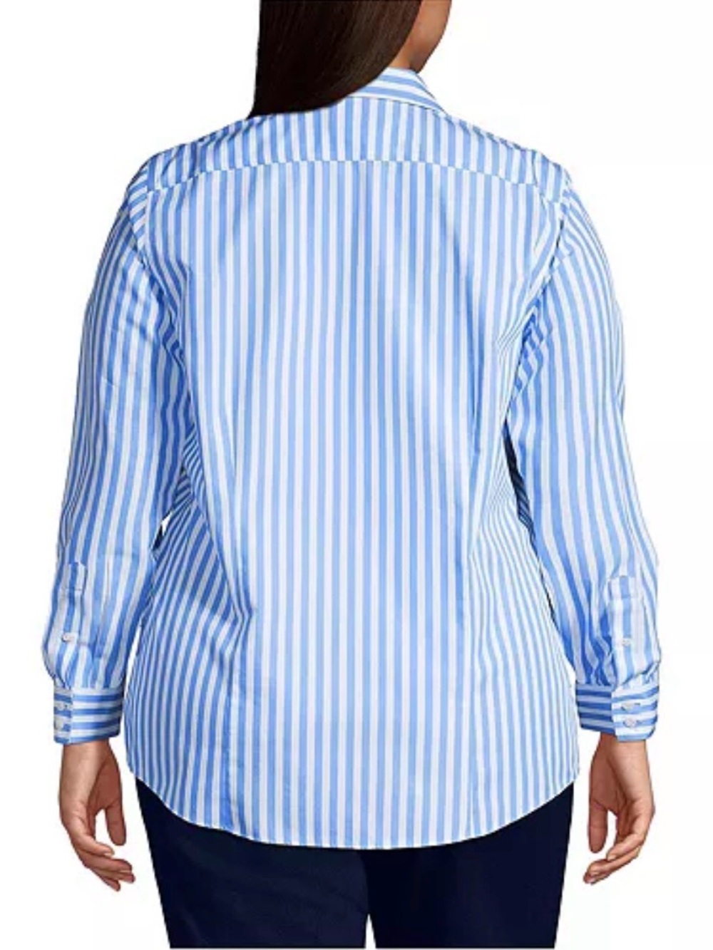 Lands’ End No Iron Supima Cotton Blue & White Striped Button-Up Shirt Size 16 - Picture 2 of 11